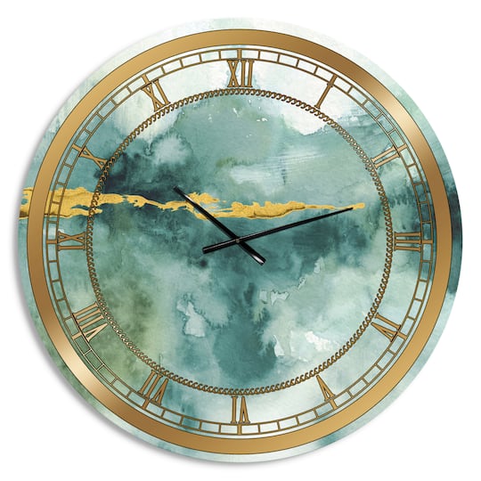 Designart Blue Watercolor Impression With Gold Wall Clock